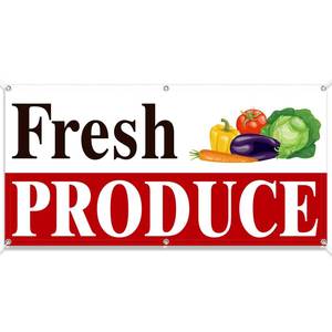 lot 14057 image: Tudomro 2x4 Feet Fresh Produce Banner Sign Fabric Polyester with Grommets Fresh Produce Advertising Farmers Market Sign for Vegetable Business Outdoors