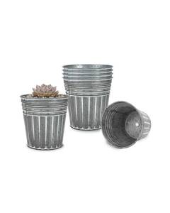 lot 14058 image: vensovo 4 Inch Galvanized Bucket Planter - 6 Pack Small Metal Flower Pots with Drainage Holes & Plugs, Rustic Silver Tin Pots for Indoor Herbs, Outdoor Succulents, Farmhouse Home Garden Decor