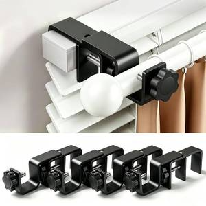 lot 14066 image: Mimiio No Drill Curtain Rod Brackets for Outside-Mount Blinds, Tool-Free Over-Blind Curtain Rod Holders, Fits 1-2 Rectangular Headrails, No Wall Damage, Renter Friendly Window Hardware, 4 Pack, Black