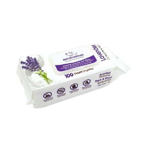 lot 14091 image: Lavender-Scented Calming Pet Wipes for Dogs & Cats - Extra Soft & Strong Grooming Wipes with Gentle Plant-Derived Formula - by Best Pet Supplies  Model Number WW-LA-100T