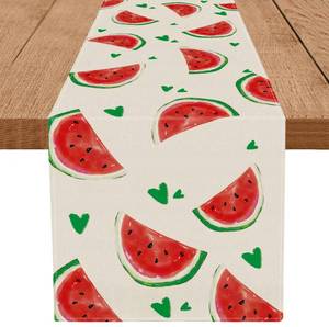 lot 14095 image: Summer Table Runner Watermelon Decor Green Heart Burlap Table Decoration Holiday Home Party Kitchen Dining Table Supplies 13x72 Inch