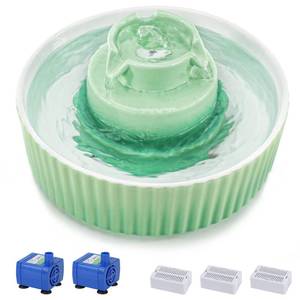 lot 19502 image: Lawfery Ceramic Cat Water Fountain, 2.1L71oz Cat Fountain with 3 Carbon Filters and 2 Water Pumps, Cupcake Pet Water Fountain for Cats and Dogs (Green)