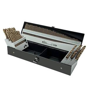 lot 19516 image: GuardPro 115Pcs Cobalt Drill Bits Set, High Speed Steel, 135 Degree Tip, Twist Jobber Length Drill Bit Kit for Hardened Metal, Plastic and Wood with Metal Indexed Storage Case, 116-12