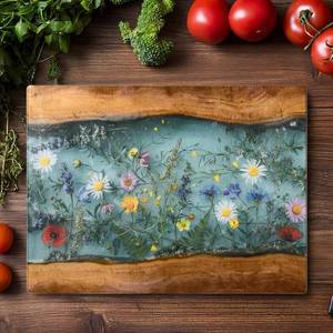 lot 19519 image: Acellegic Maple Wildflower Glass Cutting Board 11 x 15 Inch Large Tempered Glass Cutting Chopping Board with Non-slip Feet Stylish Charcuterie Gift for Kitchen Countertop Wedding Housewarming Gift