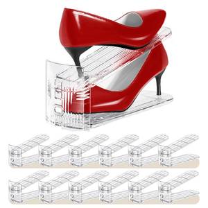lot 19546 image: Tgzwme Shoe Slots Organizer 12 Pack - Shoe Stacker,3 Levels Adjustable,Space Savers 50%,Double Layer Holders for Closet (Transparent),Organizador de Zapatos