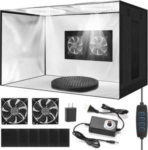 lot 19557 image: Portable Airbrush Spray Booth with Dual Exhaust Fans,Airbrush Paint Booth with Adjustable LED Lights & 360°Turntable - Foldable Airbrush Booth for Hobby,Model Painting,Makeup and Art Crafts,Black