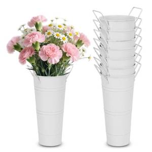 lot 19559 image: Mulaibdin 8 Pcs 10 Inch Galvanized Metal Vase, Farmhouse Decorative Flower Buckets for Cut Flowers, French Country Decorative Vases for Home Table Wedding Birthday (White)