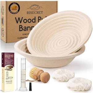lot 19571 image: Non-Stick 9 Round Wood Pulp Banneton Bread Proofing Basket Set Of 2 With Aliquot Jar, Sourdough Banneton Basket Set, Bread Making Tool Brotform Sourdough Bread Baking Supplies