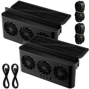 lot 19586 image: Tujoe 2 Pack Solar Powered Car Exhaust Fan 3 Fans Car Window Air Vent Radiator Solar Energy Cooling Vent Exhaust for General Types(Solar & Battery & USB 3 Fans,Black)