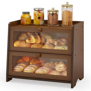 lot 19588 image: JANSNIMEN Double Layer Bread Box for Kitchen Countertop, Large Breadbox Bread Container Storage with Acrylic Door, Wooden Farmhouse Bread Holder (Brown, Medim-15.7 L x 9.5 W x 13 H)