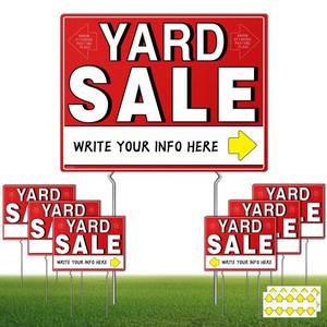lot 19593 image: 7 Pcs Yard Sale Signs with Metal Stakes, 17 x 13, Double-Sided Yard Sale Sign with 20 Directional Arrow Stickers, Large Yard Sale Sign,WEATHER-PROOF