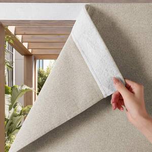lot 19600 image: NICETOWN 100% Blackout Linen Outdoor Curtains for Patio, Waterproof & Windproof Gazebo Curtains Sticky-Back Top & Back Tab Bottom, Sun Shades with 2 Straps & Rope, W52 xL84, Natural, 2 Panels