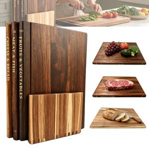 lot 19603 image: 3 Pcs Acacia Wood Book Cutting Boards Set, Decorative Chopping Boards with Stand for Fruits Vegetables Meat Fish Bread, Book Shaped Design Dishwasher Safe for Easy Cleaning Unique Gift for Home Cooks
