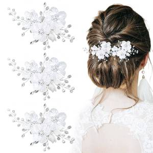 lot 20067 image: 3 PCS Pearl Flower Wedding Hair Clip Rhinestone Bridal Hair Clips Bridal Crystal Hair Barrettes for Women Girls Wedding Party Floral Leaf Vine Headpiece Hair Accessories (Silver)