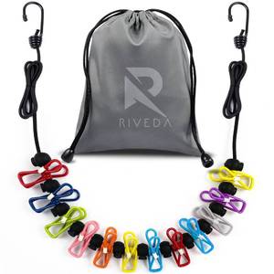 lot 20071 image: Portable Travel Clothesline with 12 Colorful Clips & Bag, Elastic RV & Camping Clothes Line for Indoor Laundry Drying Line & Outdoor Camping Accessories (Elastic)