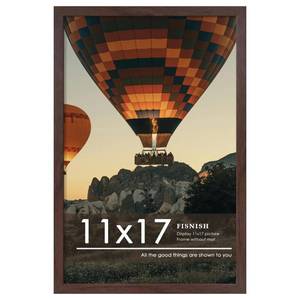 lot 20097 image: Fisnish 11x17 Picture Frame Walnut Woodgrain, Classic Poster Frame for Horizontal or Vertical Wall Mounting, 1 Pack (Crack in Pane)