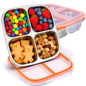 lot 20103 image: Palksky Snack Box Stainless Steel, 2PCS 4 Compartments Reusable Snackle Box Containers with Lids, Bento Snack Boxes for Home, Travel, Picnic, Camping
