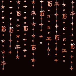 lot 20108 image: GCQQ 16th Birthday Decorations for Girls �� 46FT Rose Gold Happy Birthday Number 16 Star Circle Dot Star Garland Set (14M) 4 Packs Pre-Strung Metallic Hanging Streamers for Sweet 16 Party Backdrop