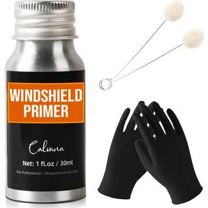 lot 20111 image: Calvana 1 fl.oz Windshield Primer, Urethane Primer for Automotive, Promotes Adhesion of Polyurethane Sealants, UV Resistant, Fast Drying, with 1 Pair Gloves, 2 Applicator Sticks, Black