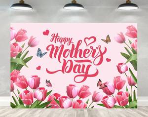 lot 20116 image: Ticuenicoa 5�3ft Happy Mothers Day Banner Decorations Red Pink Heart Butterfly Flowers Mothers Day Backdrop Mom Gifts for Indoor Home House Decor Party Supplies Background for Photography