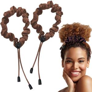 lot 20128 image: 2pcs Adjustable Satin Hair Ties for Afro Puff, Dark Brown Hair Scrunchies, Adjustable Ponytails Holder Tie, Satin Extra Length Scrunchies, Reusable Accessories for Thick & Nature Style