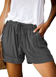 lot 20131 image: Wielsscca Womens Drawstring Shorts Trendy Summer Elastic Waist Cute Casual Cotton Lightweight with Pockets Q-Dark Grey L
