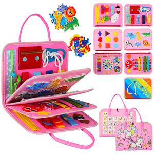 lot 20139 image: GiggleCraft Montessori Busy Board for Toddlers �� Sensory Busy Book with Buckles, Zippers, Letters, Animals, Toddler Activities �� Fine Motor Skills Development Learning for Boys Girls Travel Activity
