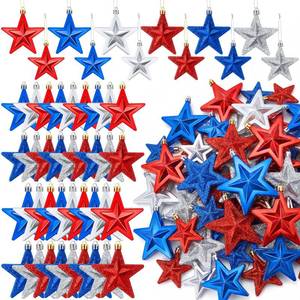 lot 20141 image: 60 Pcs Patriotic Star Hanging Ornament 4th of July Tree Decor Red Blue Silver Star Ornament for Tree 4th of July Independence Pendant for 250th Anniversary Patriotic Veteran Decor
