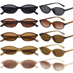 lot 20155 image: Matcheck 10 Pack Retro Oval Sunglasses Chic Cateye Y2K Glasses WomenMen 90s Sunnies Lightweight Narrow Shades