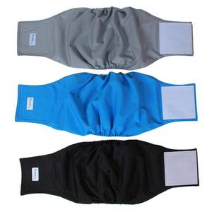 lot 20172 image: Teamoy Reusable Wrap Diapers for Male Dogs, Washable Puppy Belly Band Pack of 3 (L2, 20-24 Waist, Black Gray Lake Blue)