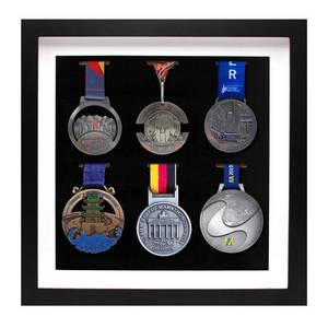 lot 20176 image: Medal Display Case Shadow Box Frame for 6 Medals, Black, 12x12