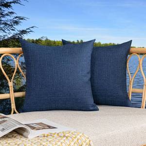 lot 20179 image: Kevin Textile Pack of 2 Decorative Outdoor Waterproof Throw Pillow Covers Checkered Pillowcases Classic Cushion Cases for Patio Couch Bench 18 x 18 Inch Blue