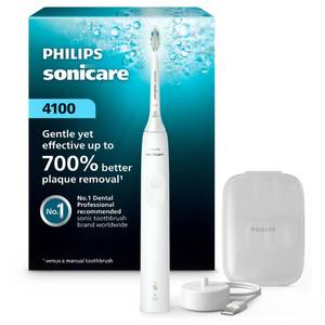 lot 20198 image: Philips Sonicare 4100 Rechargeable Electric Toothbrush, Advanced Plaque Removal, Pressure Sensor, Includes Brush Head Case, White BD5002AZ