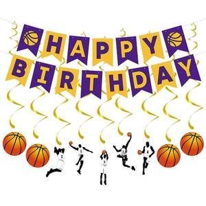 lot 20199 image: Basketball Birthday Party Decorations Set Boys Basketball Happy Birthday Banner Hanging Swirls For Boys Men Basketball Game Sports Theme Birthday Party Decorations Supplies