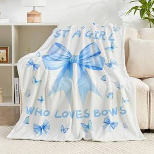 lot 20202 image: Jameswish Bow Throw Blanket 60x50Inch Preppy Blanket Blue Bow Aesthetic Throw Blanket Coquette Flannel Soft Bow Plush Preppy Room Decor for Girls Women Birthday