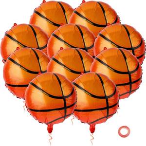 lot 20220 image: Basketball Balloons, 10Pcs Basketball Aluminum Foil Balloons, Orange and Black Mylar Balloons for Fans Sports Themed Baby Shower NBA Watch Basketballs Birthday Party Decorations Supplies, 18 Inch