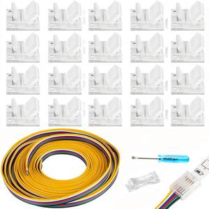 lot 20241 image: HOMELYLIFE 6 Pin LED Strip Connectors Solderless 20 Pack with 16.4ft Extension Cable 6 Conductor for Waterproof or Non-Waterproof 12mm Wide LED Strip Lights,Transparent Track Lighting Connectors