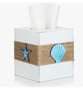 lot 1117 image: Seashell themed wooden Kleenex box