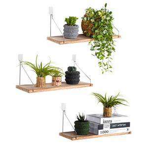 lot 1141 image: MITIME Floating Shelves Set of 3 Rustic Solid Wood Floating Shelf Wall Storage Shelves for Living Room, Bedroom, Bathroom, Kitchen Laundry, Office,no Drill Shelf(Light Color LLL)