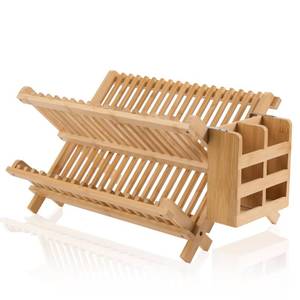 lot 1146 image: NOVAYEAH Bamboo Dish Drying Rack-2 Tier, Collapsible Small Dish Rack with Utensil Holder, Wooden Drying Rack for Kitchen Counter, Apartment Essentials Kitchen Plate Holder Organization 34 pcs Grid