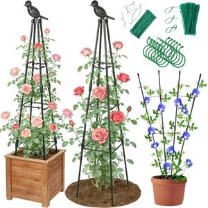 lot 1150 image: Jesosia 2 Pack Garden Trellis for Climbing Plants Outdoor - Rustproof Plastic Coated Steel Core Tower Obelisk Trellis - Metal Teepee Trellis Vertical Plant Support for Vines Vegetables Flowers Indoor