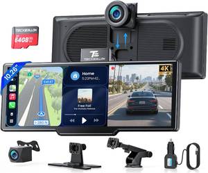 lot 1163 image: TECXERLLON 10.26 Portable Apple CarPlay Screen for Car with 4K Dash Cam and 1080P Backup Camera, Wireless Car Play & Android Auto, OTA, GPS Navigation, Voice Control, Mirror Link