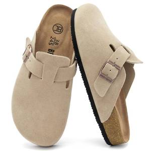 lot 1172 image: Brelzo Calvior Womens Suede Clogs Mens Slip-On Mules Non-Slip Potato Shoes Arch Support Sandals with Adjustable Buckle for Indoor & Outdoor Use Tan 39