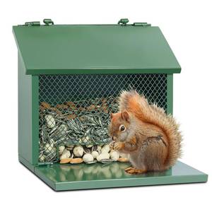 lot 1183 image: Gavinjitao Metal Squirrel Feeder, Squirrel Feeders for Outside Hanging Nesting Box Chipmunk Picnic Table House Outdoors for Corn, Nut, Peanuts Green 1 Pack
