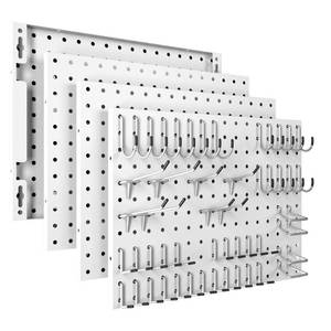 lot 1186 image: Spampur Peg Board, 4 Pack Metal Pegboard Panels with 50 Hooks, White Pegboards Wall Organizer, Heavy Duty Peg Board for Walls Home, Garage Tool Storage, Office Organization, Craft Room, Kitchen