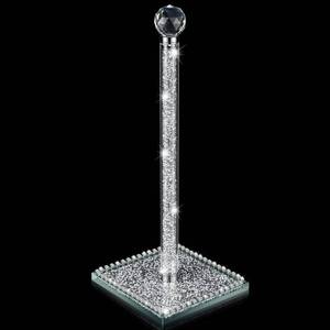 lot 1202 image: Silver Crystal Standing Paper Towel Roll Holder, 13 Inch Square Base Standing Paper Towel Stand with Sparkly Crystal Crushed Diamonds Decor for Kitchen Table or Bathroom