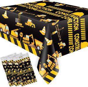 lot 2187 image: 3 Pieces Construction Table Cloth 54 x 108 Inch Dump Truck Table Covers for Construction Theme Boys Baby Shower 1st 2nd 3rd 4th Birthday Party Supplies Table Decorations Favors