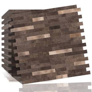 lot 2193 image: 10 Sheets Peel and Stick Backsplash Tile, Stick on Backsplash for Kitchen and Bathroom, Coffee Sandstone Look PVC Mixed Metal Gold Self Adhesive Wall Tiles