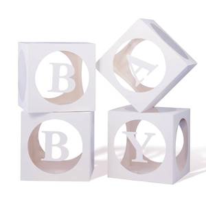 lot 2216 image: Baby Boxes with Letters for Baby Shower,Transparent Balloon Boxe 4 PCS Clear Baby Shower Decorations Block Boxes for Gender Reveal,Birthday Party Decorations