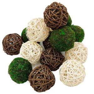 lot 2219 image: Pemalin 15pcs Decorative Balls for Vase Centerpiece Bowls Orbs Filler Table Decor, 2.4 in Wicker Rattan Balls and Moss Balls Set(Green  Brown  White)